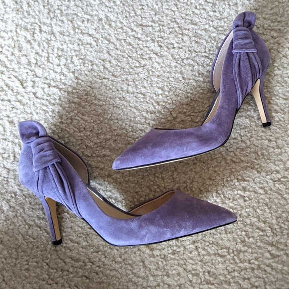 White House Black Market Shoes - White House Black Market Purple Suede Bow Heels